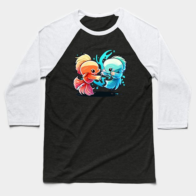 TWO COOL BETTA FISH FIGHTING Baseball T-Shirt by aiartify